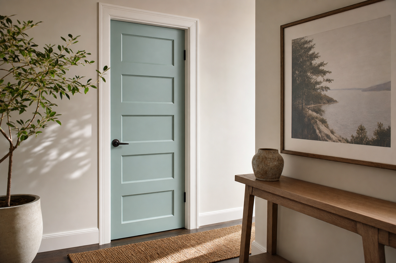 Aquaverde by Sherwin-Williams on interior-doors