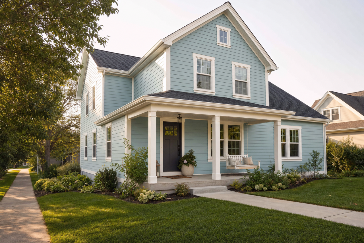 Blithe Blue by Sherwin-Williams on exterior