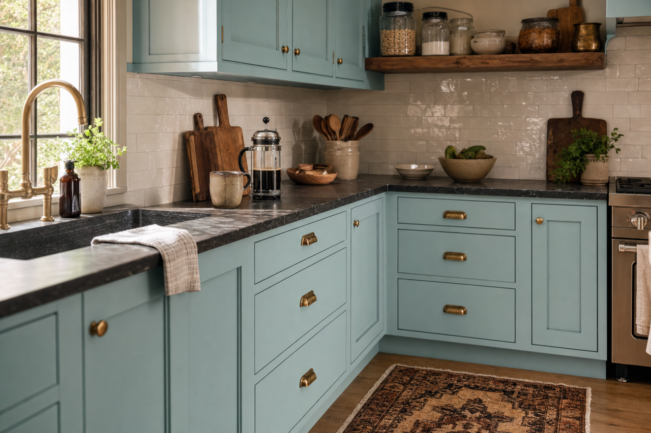 Agua Fría by Sherwin-Williams on cabinets