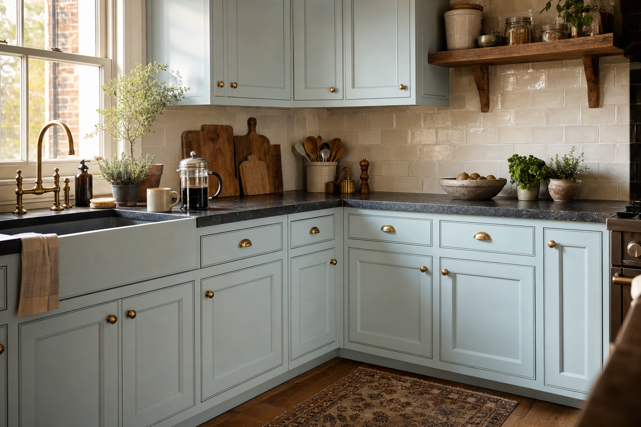 Little Boy Blu by Sherwin-Williams on cabinets