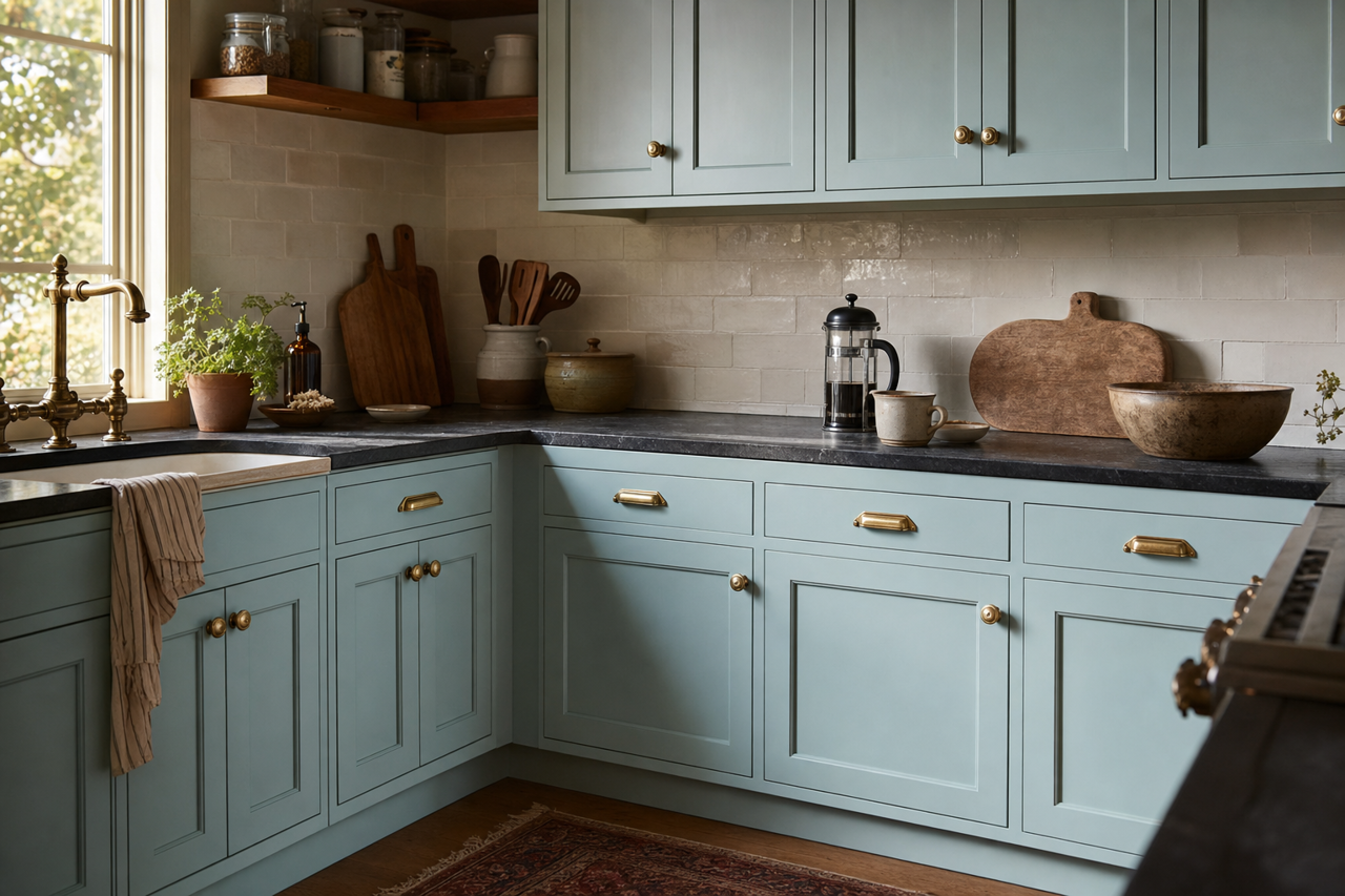French Moire by Sherwin-Williams on cabinets