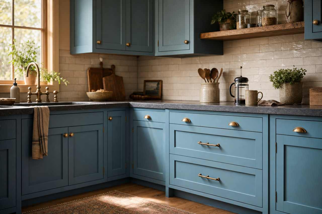 Bluebird Feather by Sherwin-Williams on cabinets