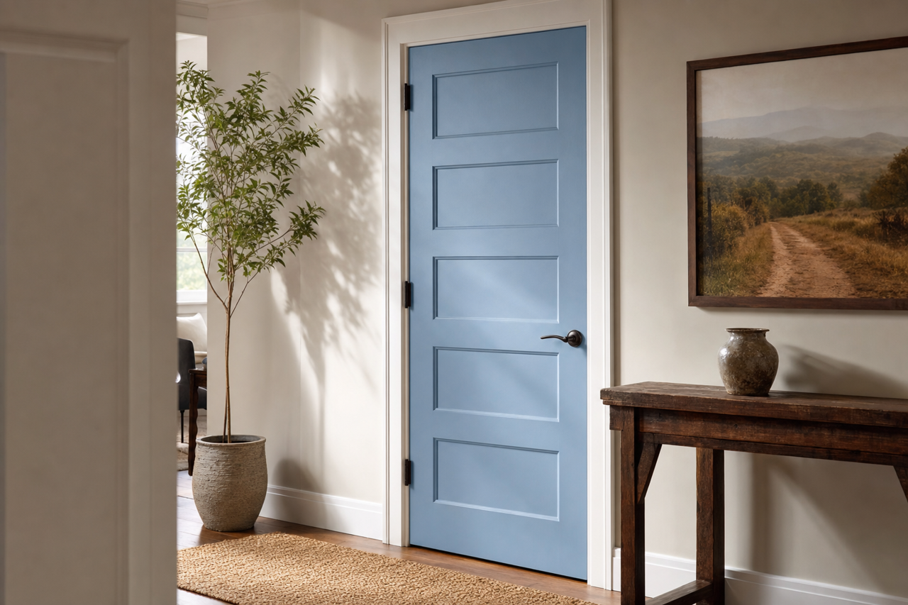 Bluesy Note by Sherwin-Williams on interior-doors
