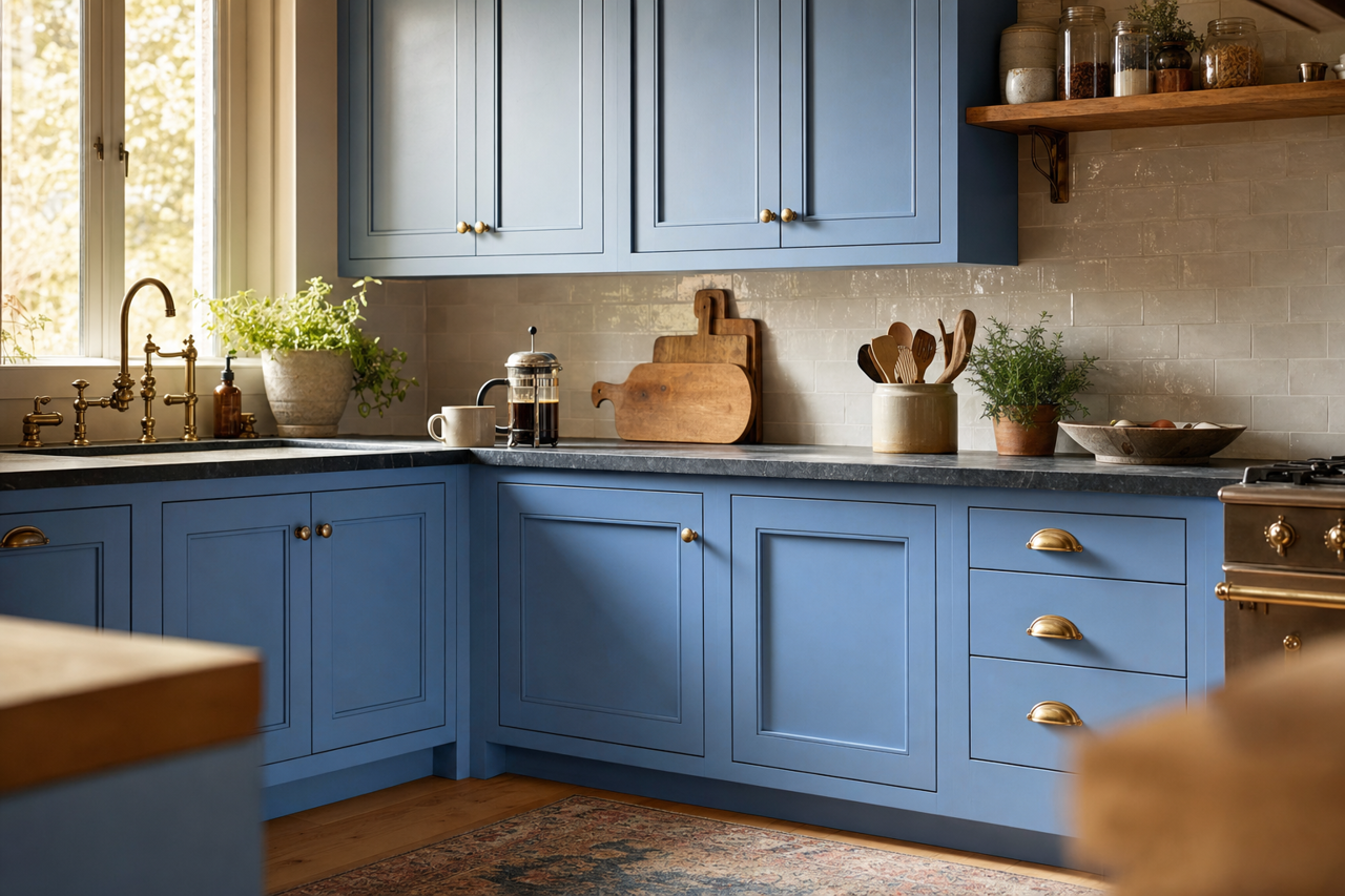 Perfect Periwinkle by Sherwin-Williams on cabinets