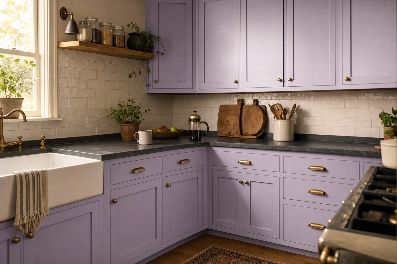 Forever Lilac by Sherwin-Williams on cabinets