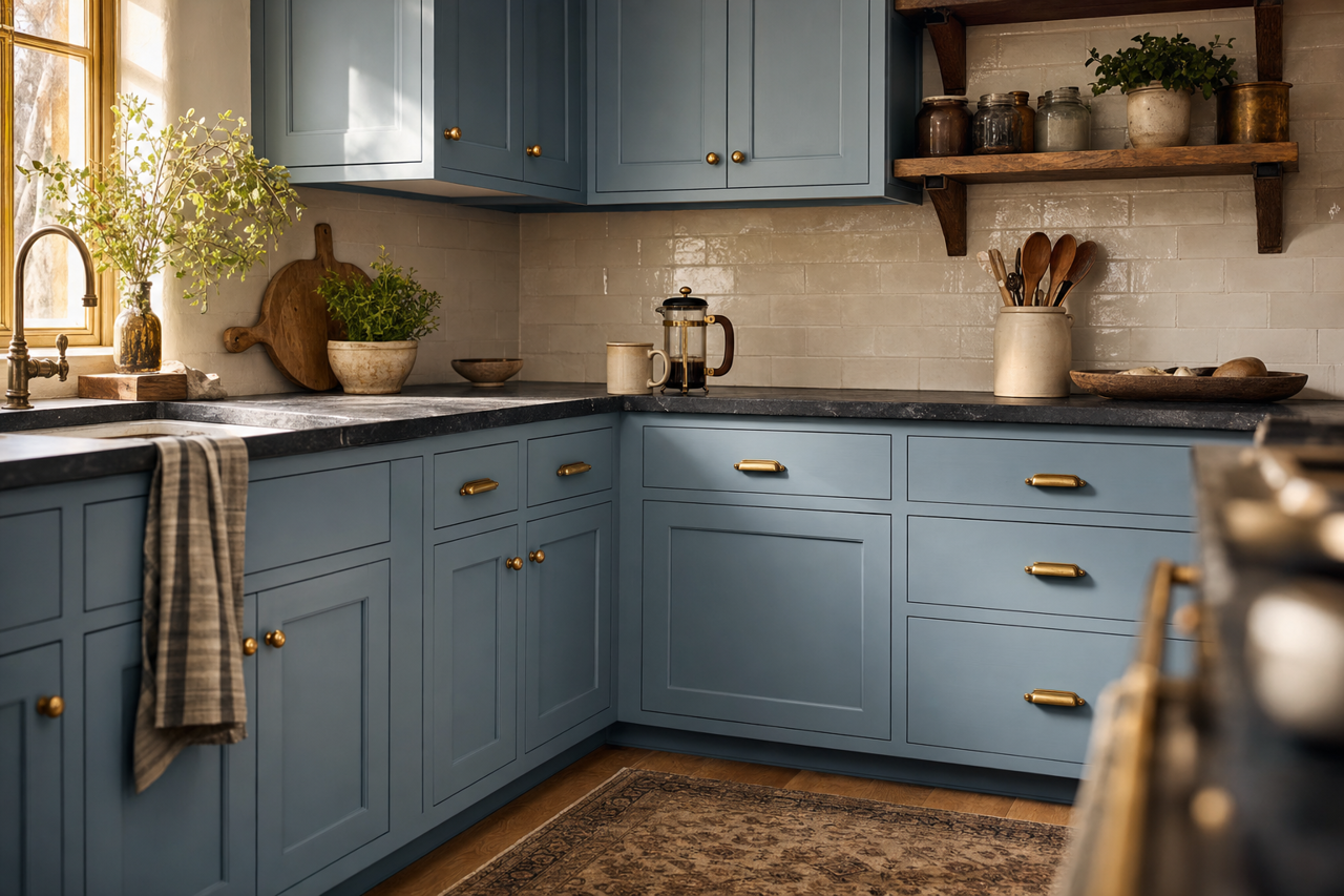 Baby Blue Eyes by Sherwin-Williams on cabinets