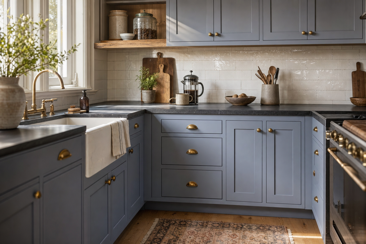 Dried Lavender by Sherwin-Williams on cabinets