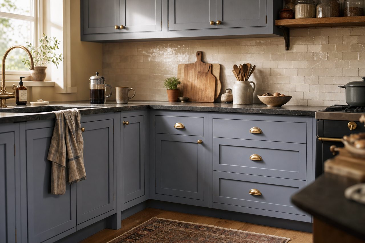 Dusty Heather by Sherwin-Williams on cabinets