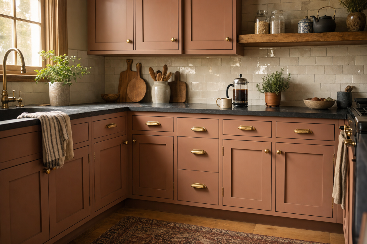 Velvety Chestnut by Sherwin-Williams on cabinets
