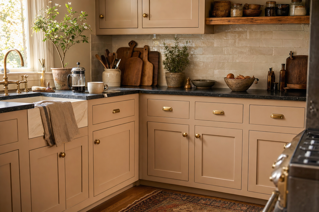 Smoky Beige by Sherwin-Williams on cabinets