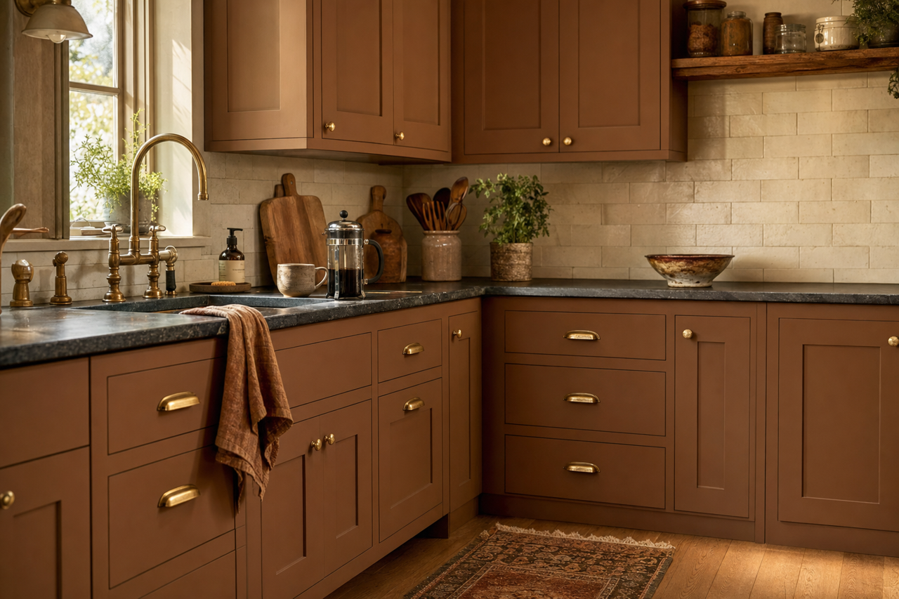 Half‐Caff by Sherwin-Williams on cabinets