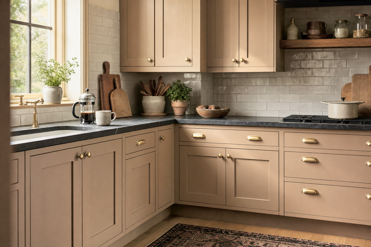 Nearly Brown by Sherwin-Williams on cabinets
