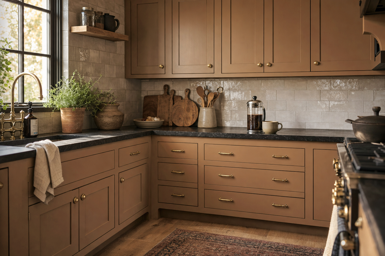 Baked Cookie by Sherwin-Williams on cabinets