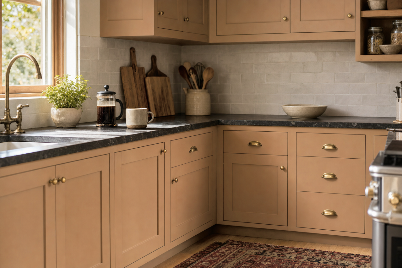 Almond Roca by Sherwin-Williams on cabinets