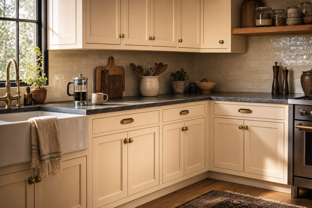 Natural Linen by Sherwin-Williams on cabinets