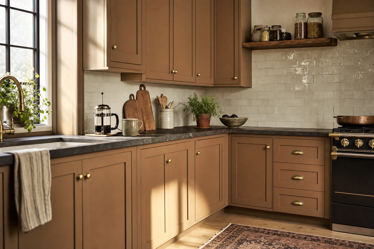Fallen Leaves by Sherwin-Williams on cabinets