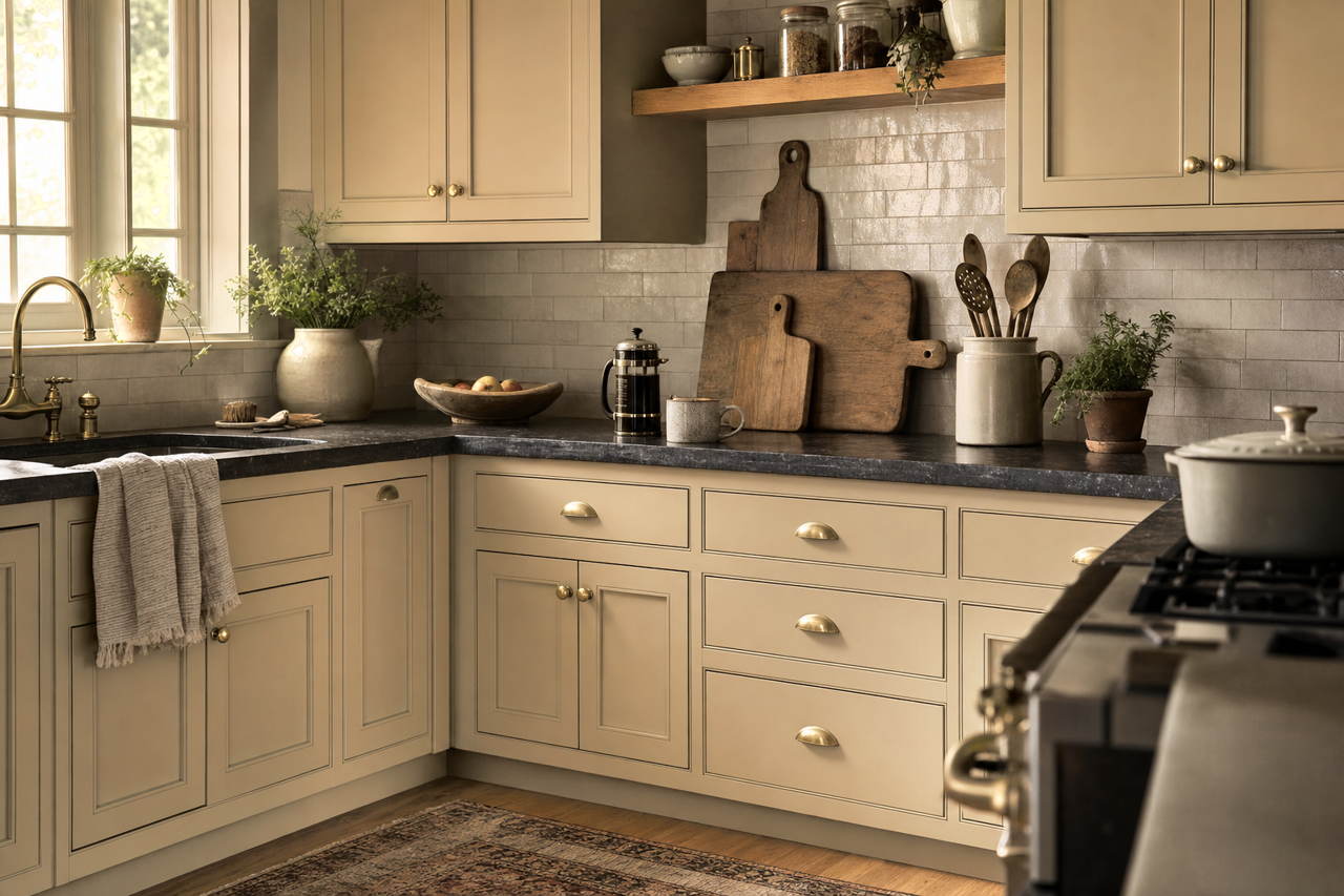 Dried Edamame by Sherwin-Williams on cabinets