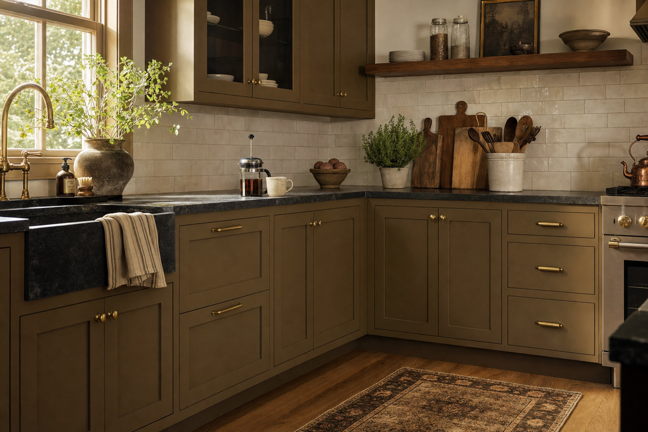 Oliva Oscuro by Sherwin-Williams on cabinets