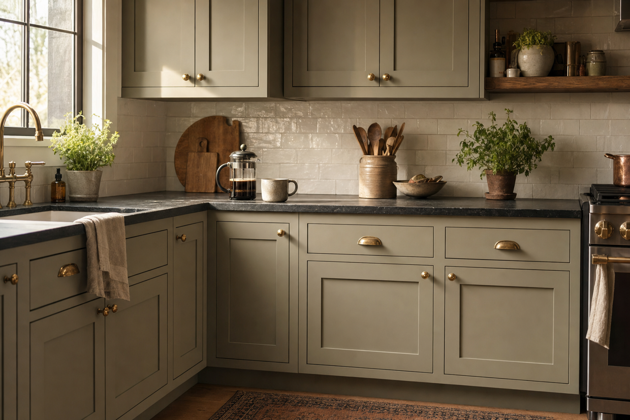 Honed Soapstone by Sherwin-Williams on cabinets