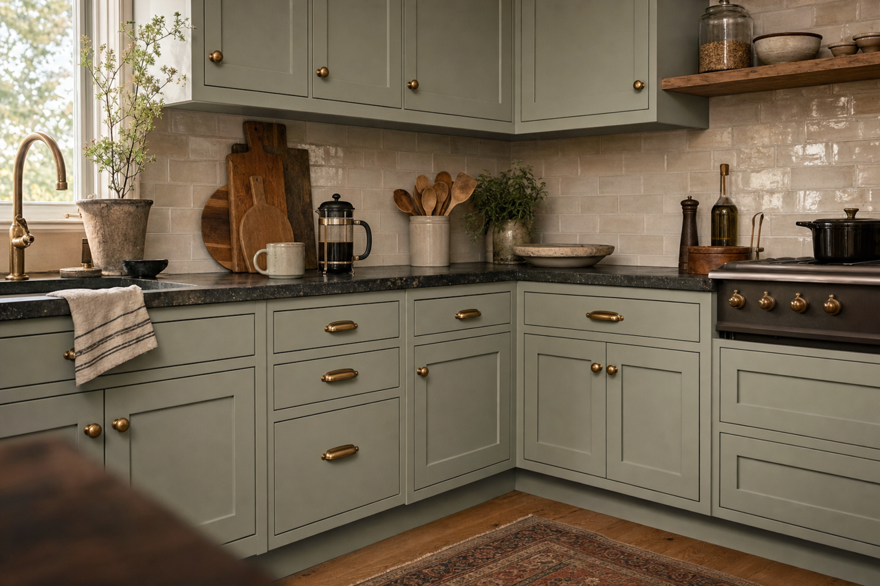 Jade Dragon by Sherwin-Williams on cabinets