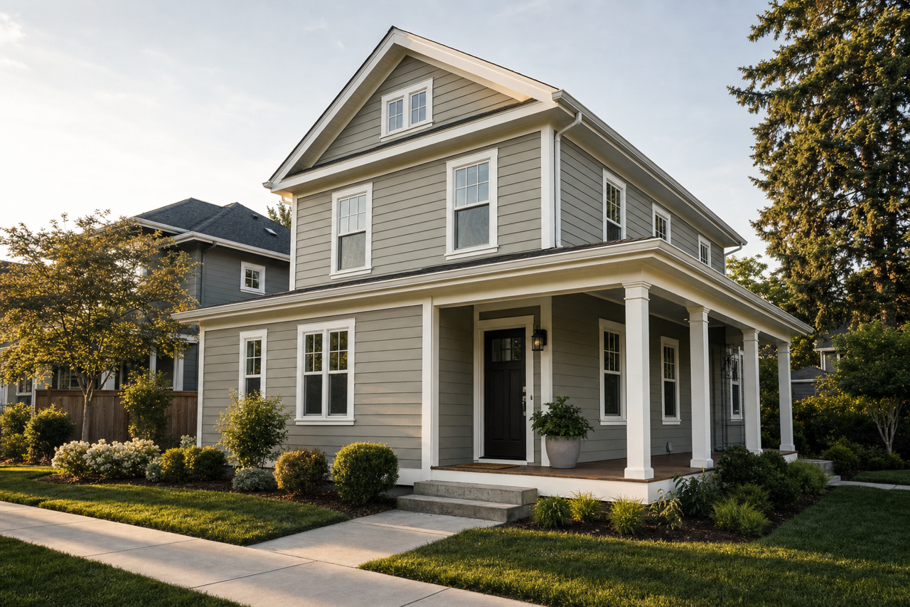 Evergreen Fog by Sherwin-Williams on exterior