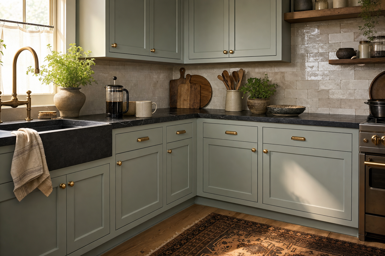 Jasper Stone by Sherwin-Williams on cabinets