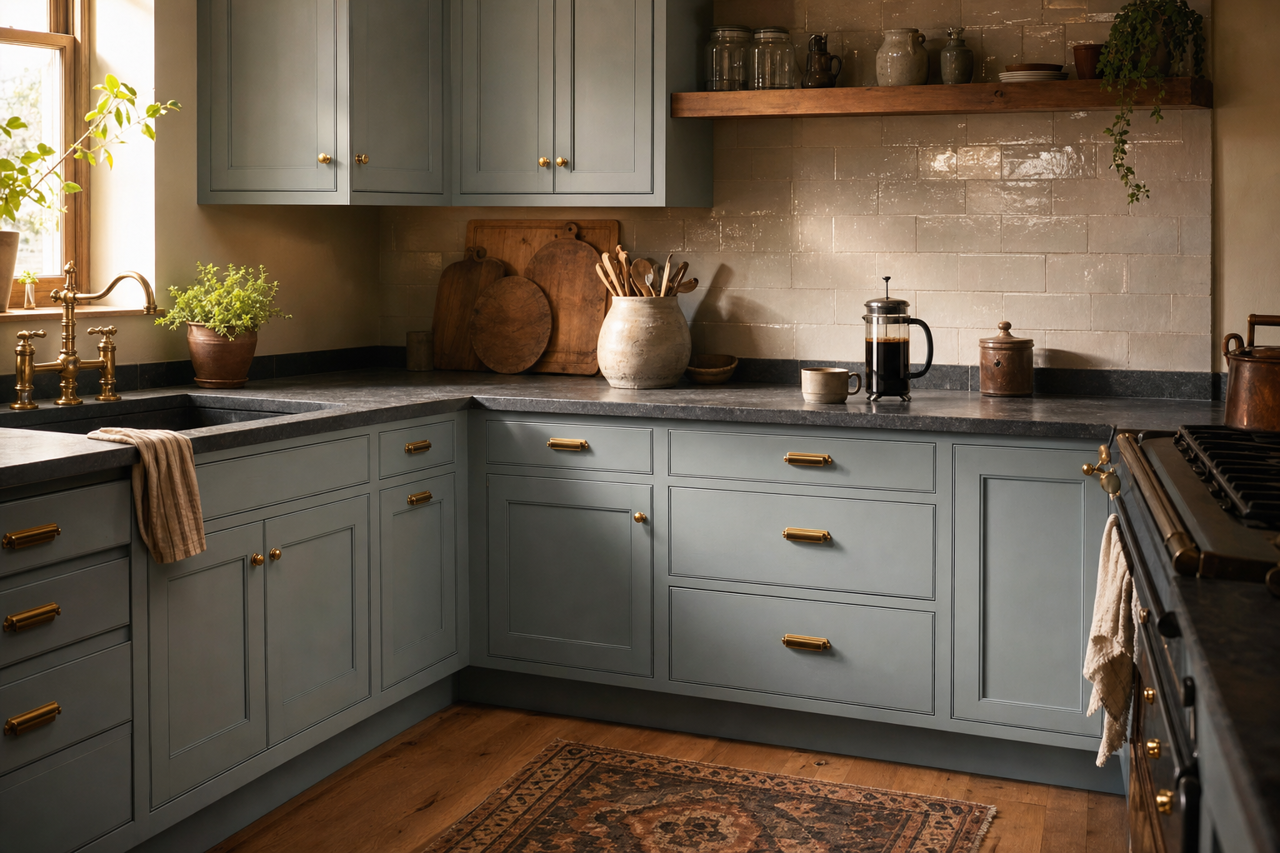 Delft by Sherwin-Williams on cabinets