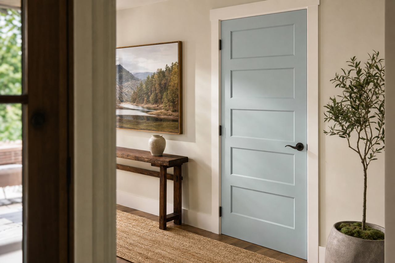 Niebla Azul by Sherwin-Williams on interior-doors