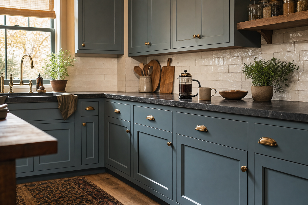 Waterloo by Sherwin-Williams on cabinets