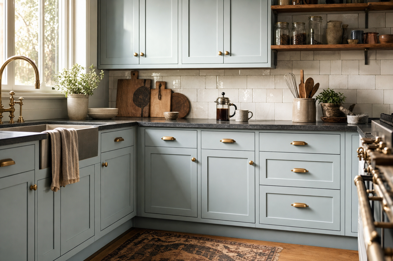Moonmist by Sherwin-Williams on cabinets