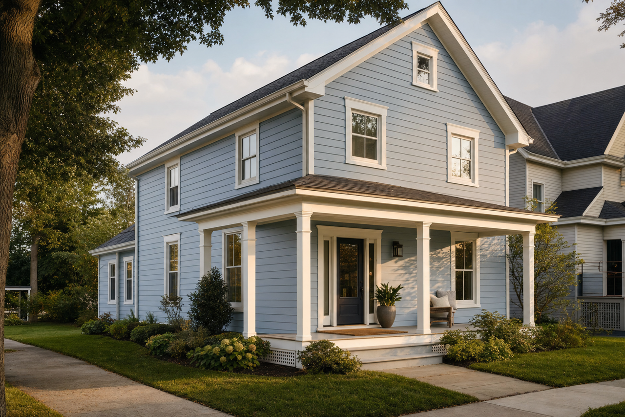 Faded Flaxflower by Sherwin-Williams on exterior