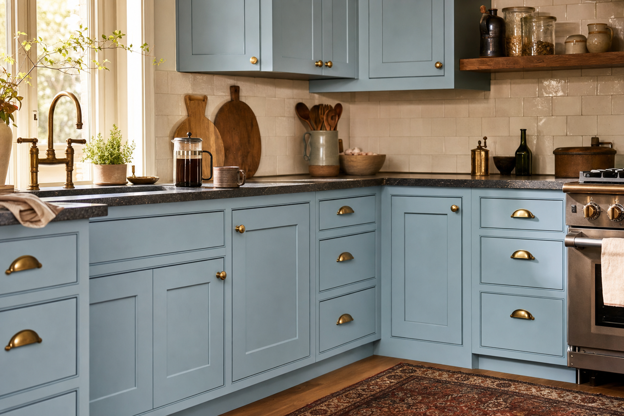 Favorite Jeans by Sherwin-Williams on cabinets