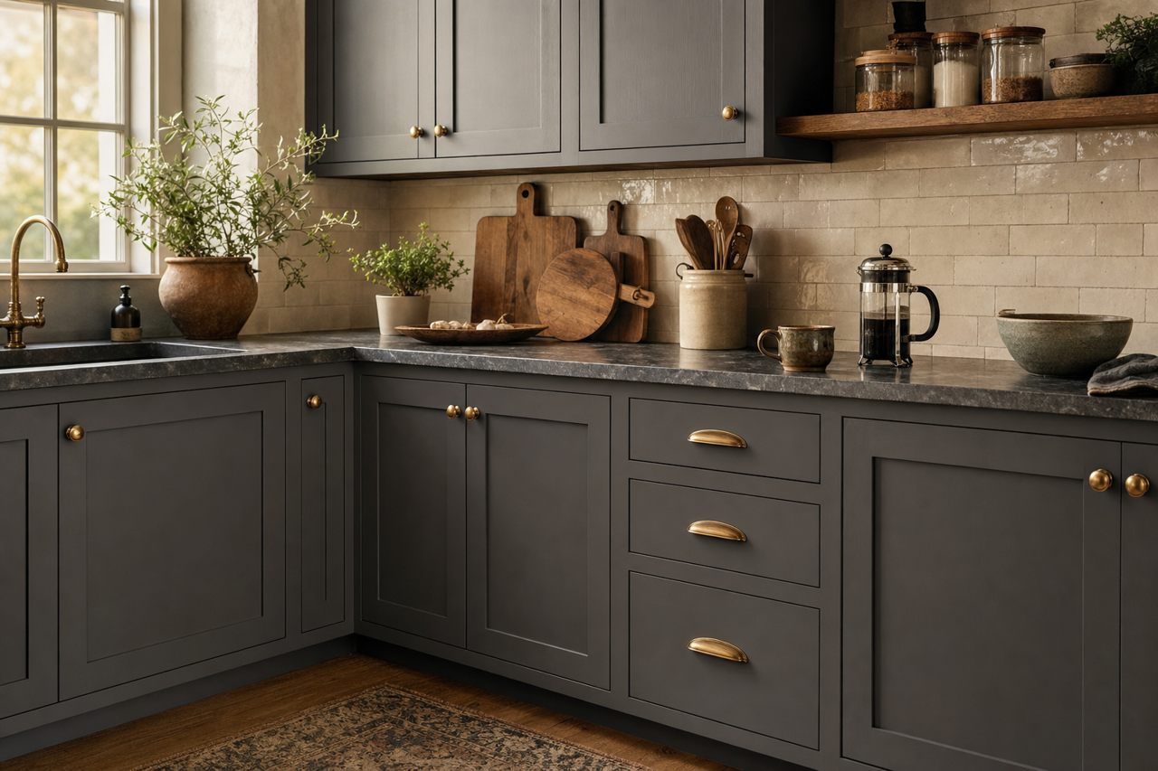 Perle Noir by Sherwin-Williams on cabinets
