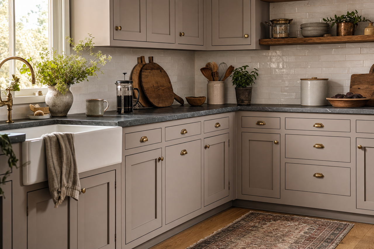 Auger Shell by Sherwin-Williams on cabinets
