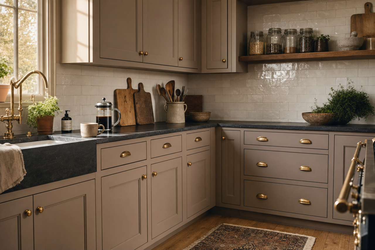 Armadillo by Sherwin-Williams on cabinets