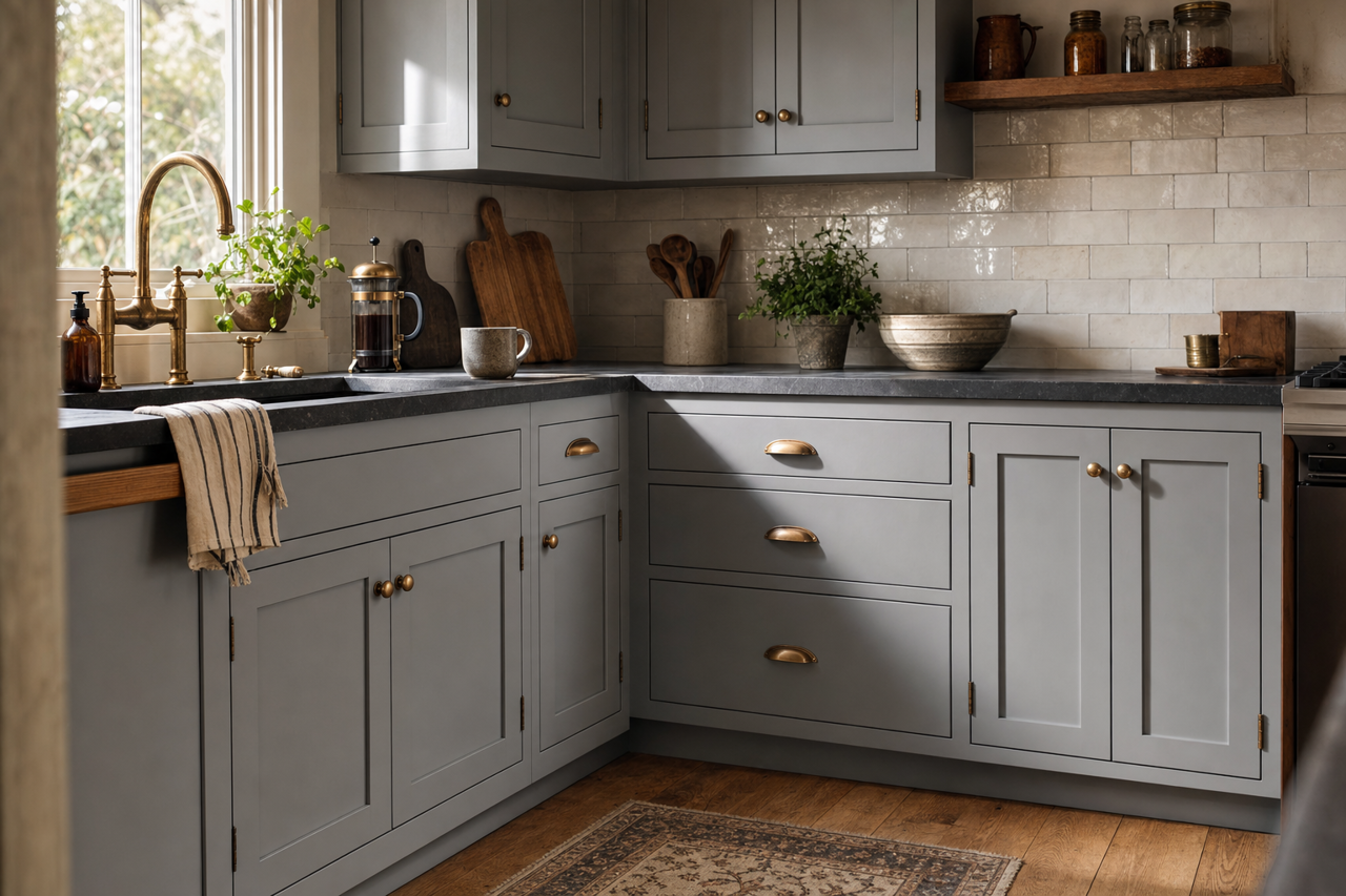 African Gray by Sherwin-Williams on cabinets