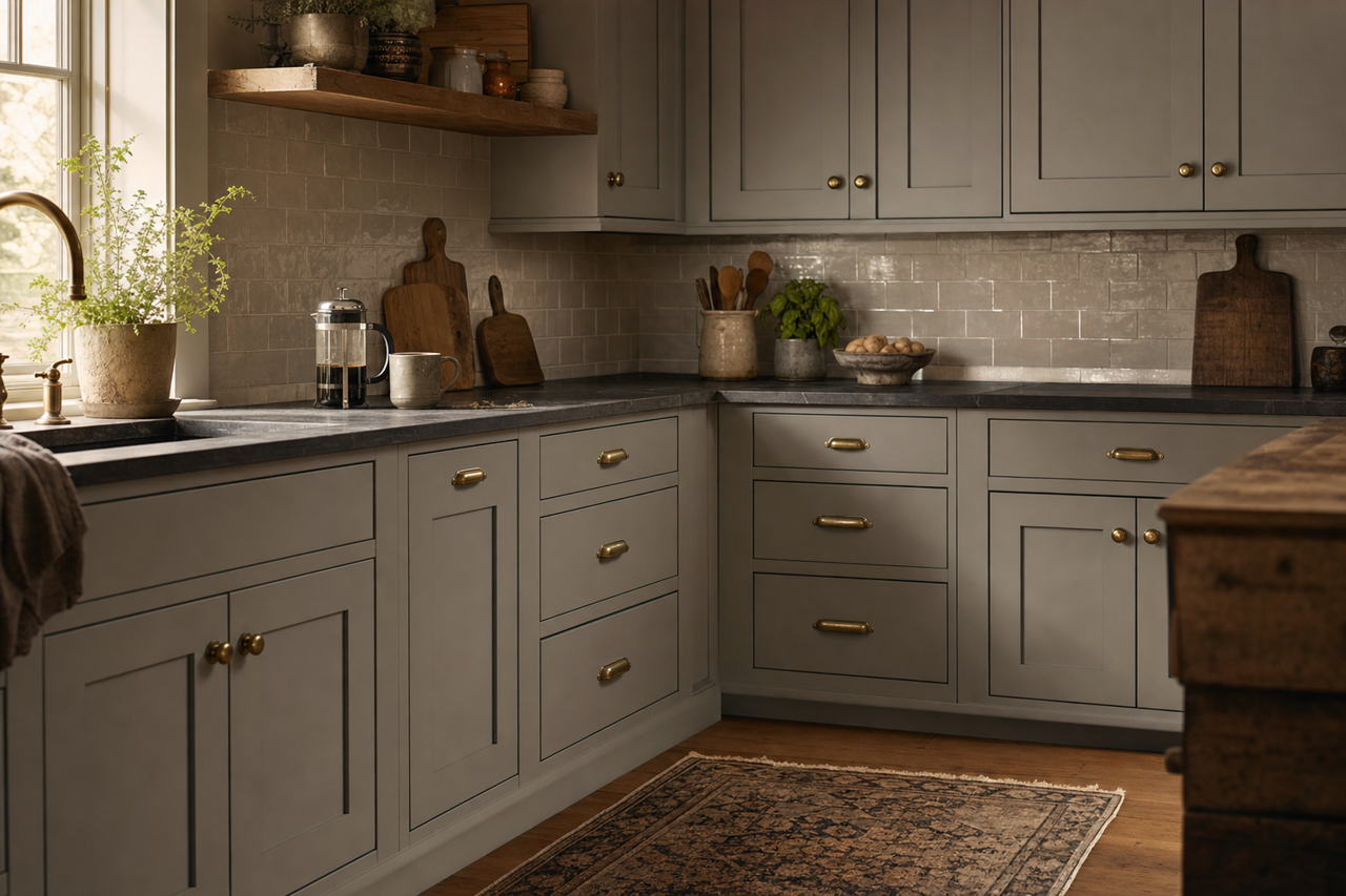 Tin Lizzie by Sherwin-Williams on cabinets
