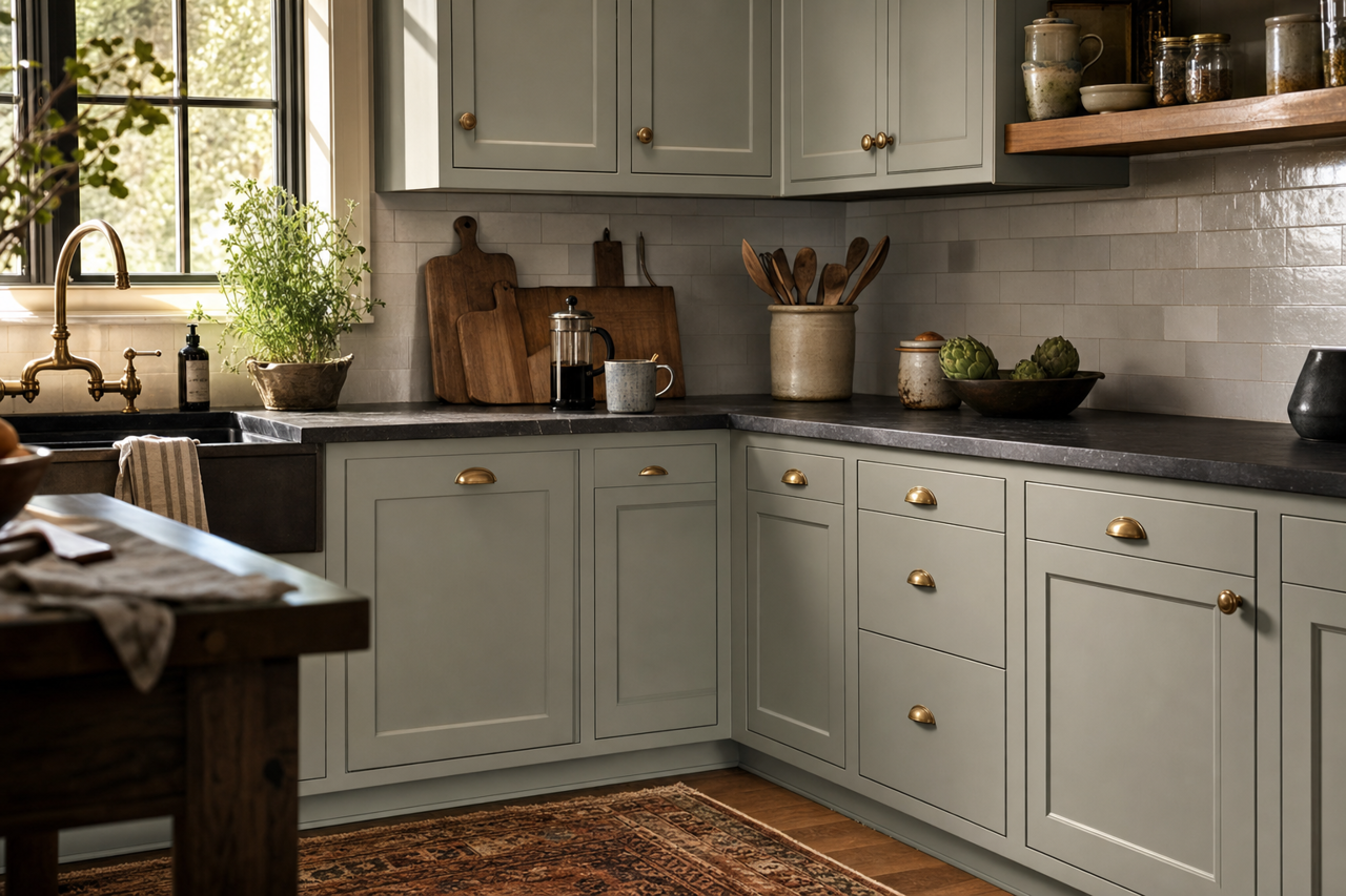 Illusive Green by Sherwin-Williams on cabinets