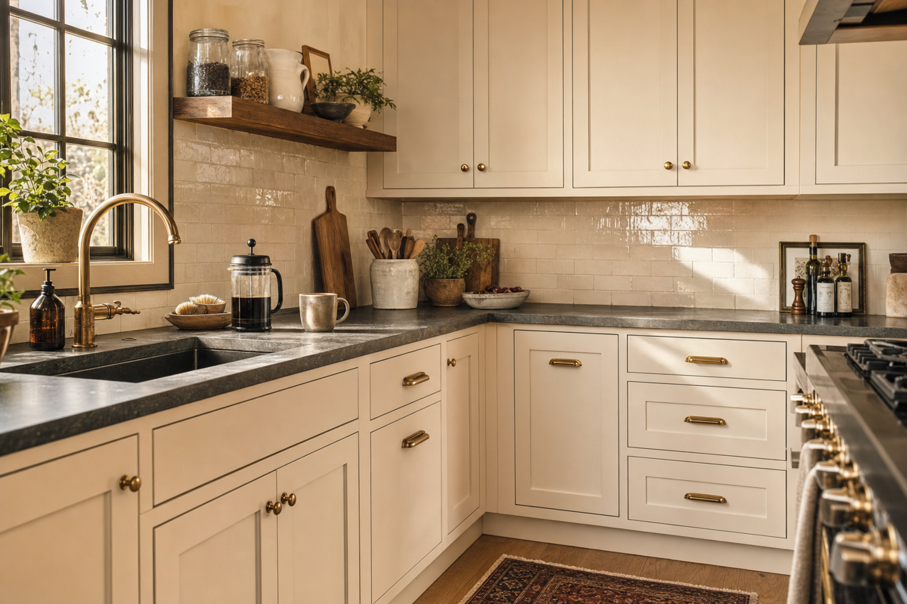 Gossamer Veil by Sherwin-Williams on cabinets