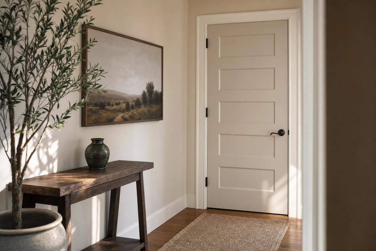Gossamer Veil by Sherwin-Williams on interior-doors