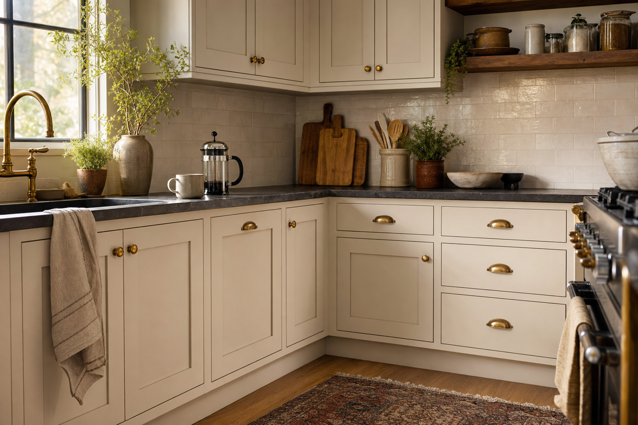 Drift of Mist by Sherwin-Williams on cabinets