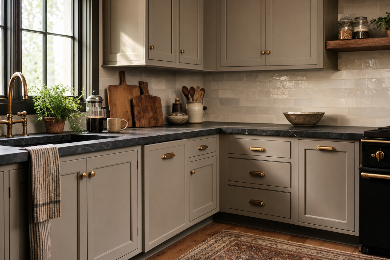 Elephant Ear by Sherwin-Williams on cabinets