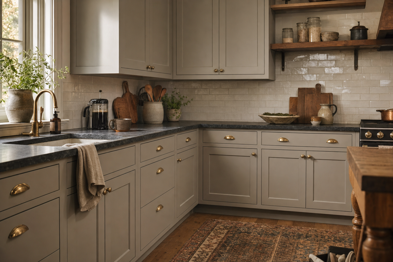 Acier by Sherwin-Williams on cabinets