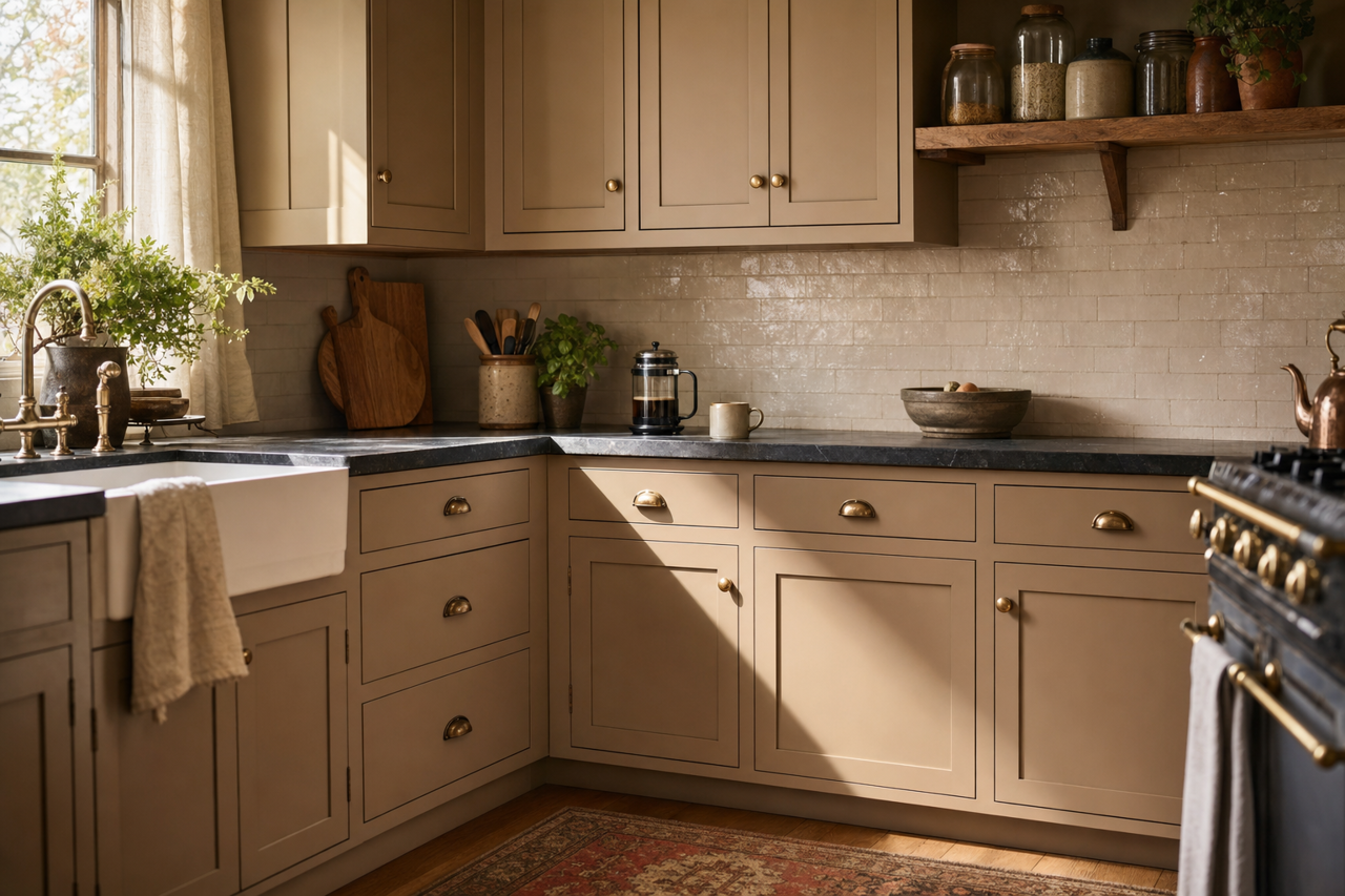 Moth Wing by Sherwin-Williams on cabinets