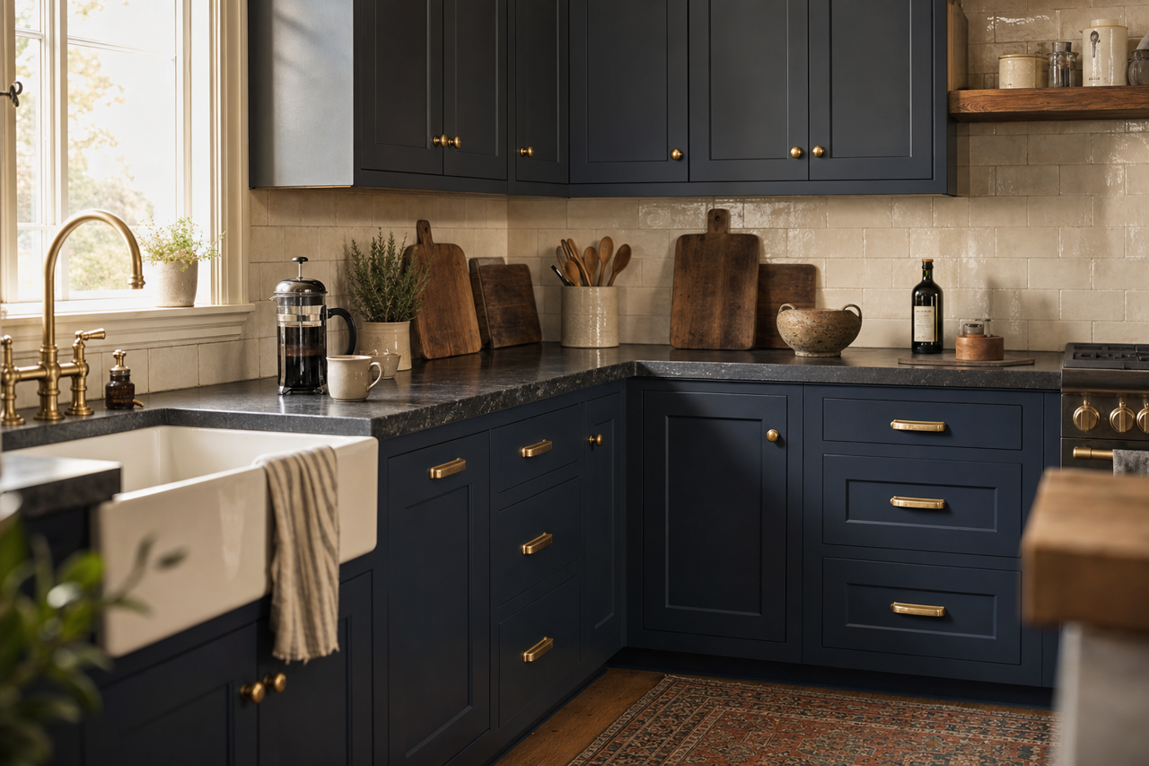 Anchors Aweigh by Sherwin-Williams on cabinets