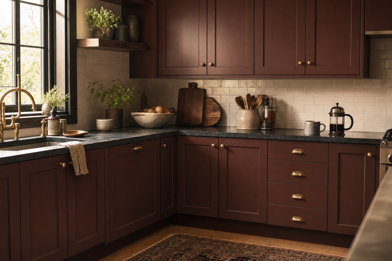 Rojo Marrón by Sherwin-Williams on cabinets