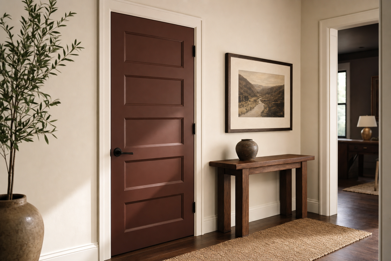Rojo Marrón by Sherwin-Williams on interior-doors