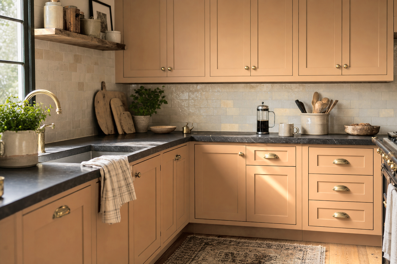 Caramelized by Sherwin-Williams on cabinets