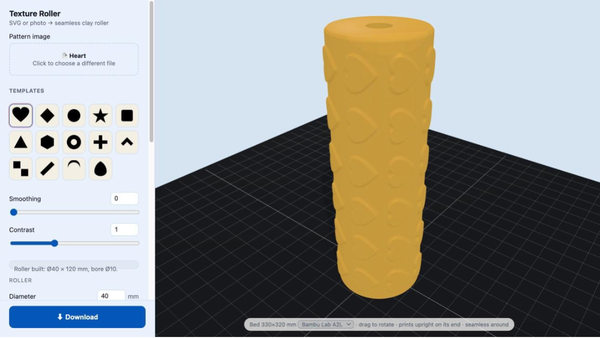 Seamless texture rollers for polymer clay : 3DGEN : 3DGEN