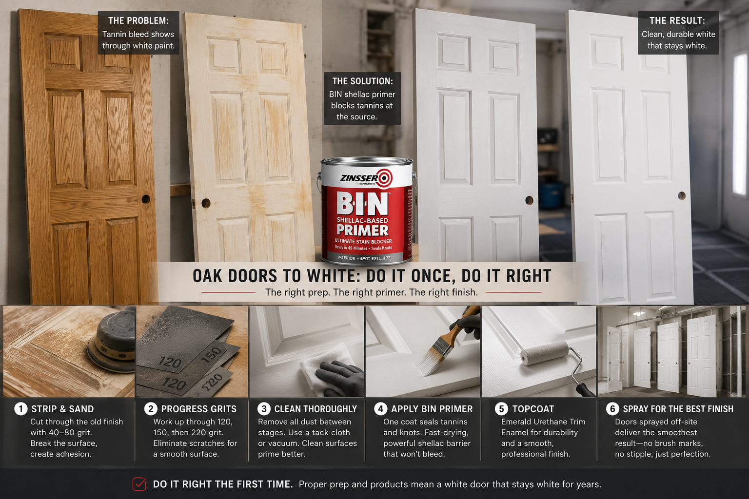 Painting Stained Interior Doors White Without the Yellow Bleed-Through